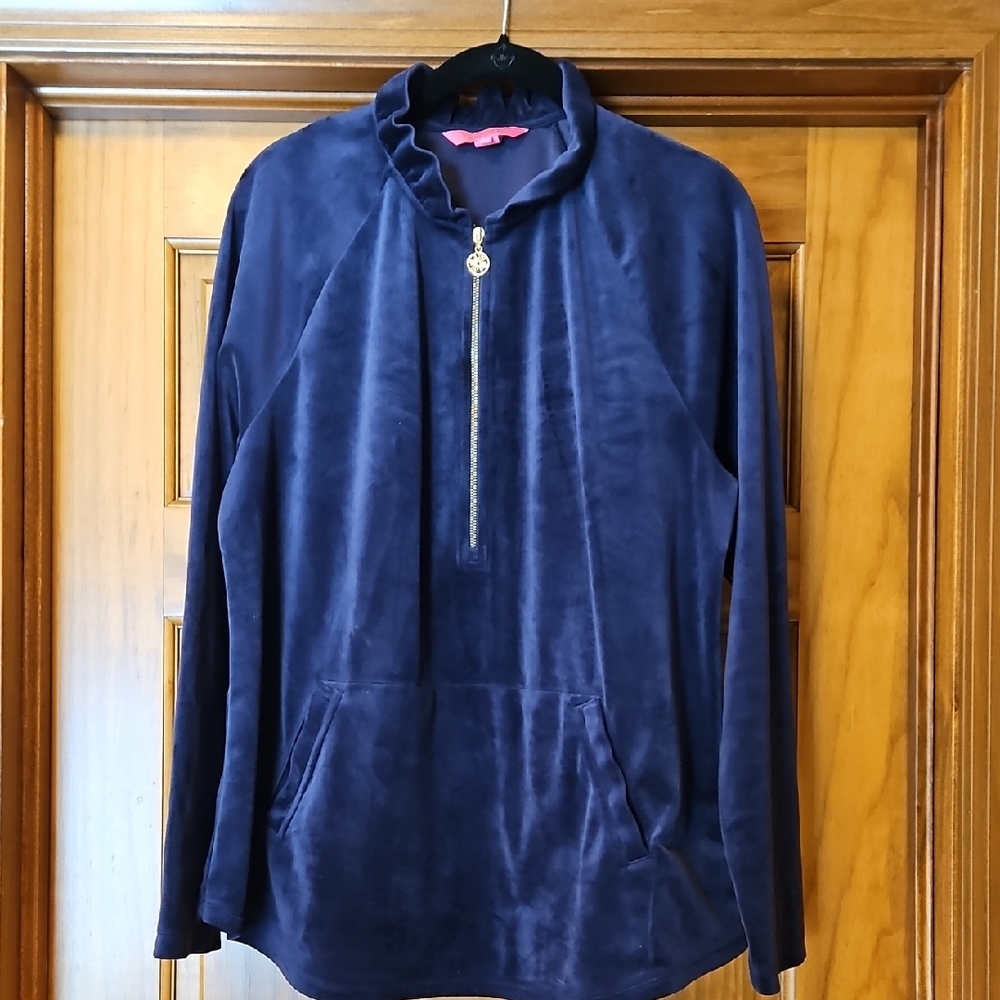 Lilly Pulitzer True Navy Ruffle Velour Skipper Popover XL